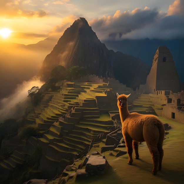Starożytna twierdza Inków w Machu Picchu o świcie