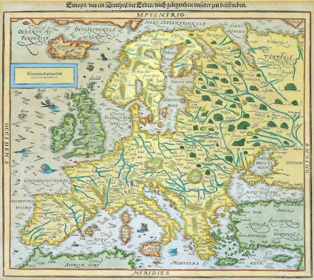 Starożytna Zabytkowa Mapa Europy 1595