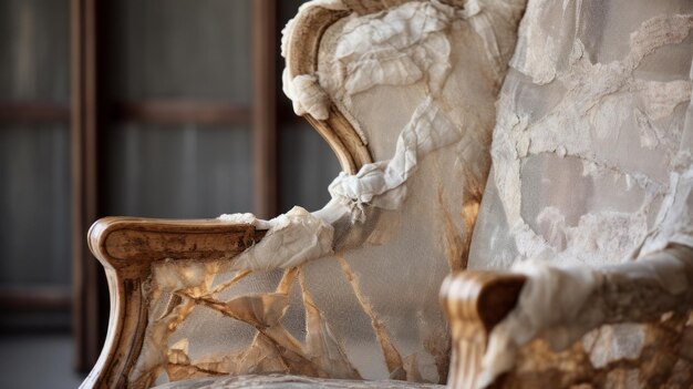 Zdjęcie starożytne krzesło organza odzwierciedlające rustykalny urok starożytnej elegancji