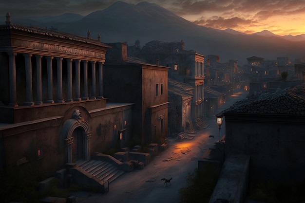 Starożytne miasto Pompeje o zmierzchu