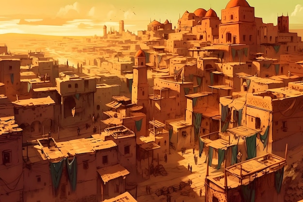 Starożytne miasto w pustynnych skałach Wygenerowana sztuczna inteligencja sieci neuronowej