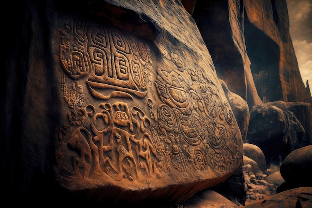 Starożytne petroglify na powierzchni klifu