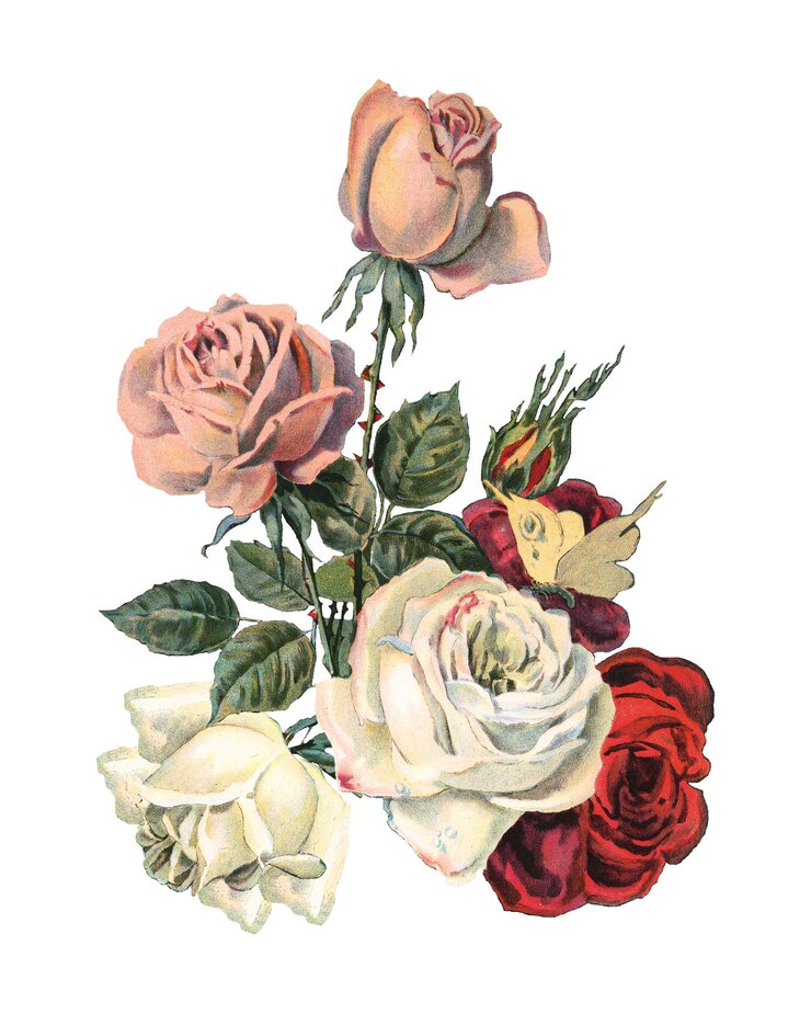 Zdjęcie starożytne róże chromolithograph art przezroczysty tło remixed by rawpixel