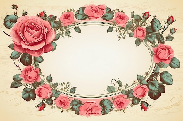 Starożytne róże owalna ramka z przestrzenią dla tekstu lub projektu szablonu zaproszenia