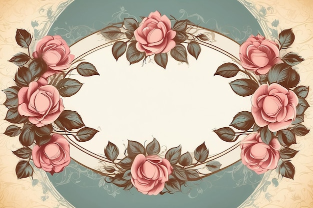 Zdjęcie starożytne róże owalna ramka z przestrzenią dla tekstu lub projektu szablonu zaproszenia