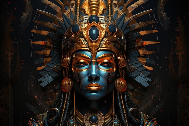 Starożytny egipski faraon noszący królewskie szaty i majestatyczny nakrycie głowy rządzący życiem pośmiertnym