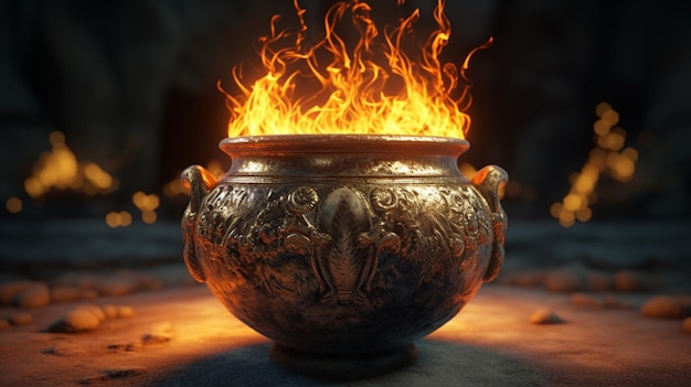 Zdjęcie starożytny garnek płomieni ai generative