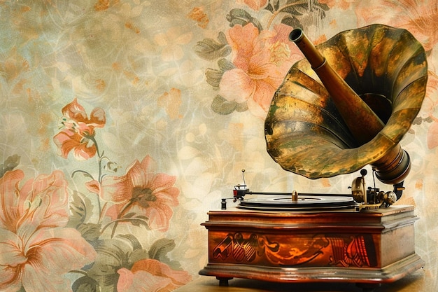 Zdjęcie starożytny gramofon z br rogiem błyszczący generatywny ai