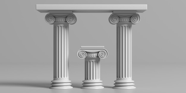 Starożytny grecki ołtarz z marmurowymi kolumnami na szarym tle ilustracji 3d