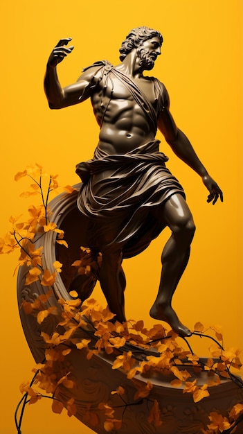 Zdjęcie starożytny grecki posąg unoszący się na żółtym tle