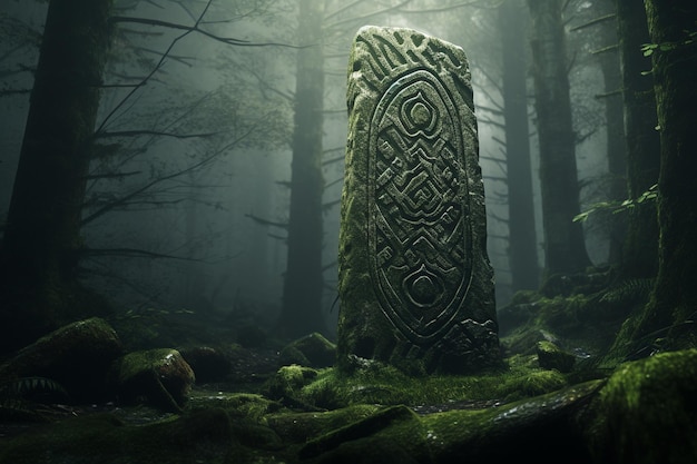 Starożytny kamień runiczny Wikingów głęboko w skandynawskim stylu 00521 03