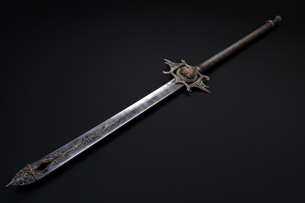 Starożytny miecz fantasy srebrny Mit metal Generuj Ai