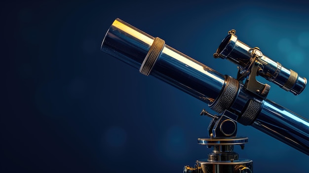Starożytny mosiężny teleskop na ciemno niebieskim tle