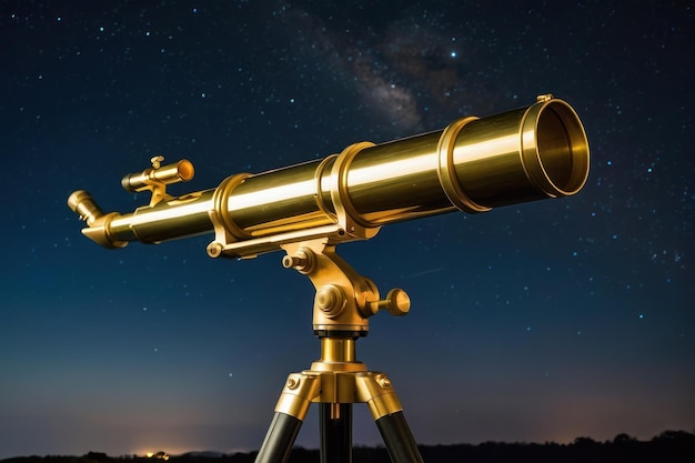 Starożytny mosiężny teleskop na gwiezdnym niebie