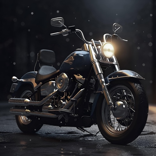 Starożytny motocykl na drodze w nocy 3d rendering