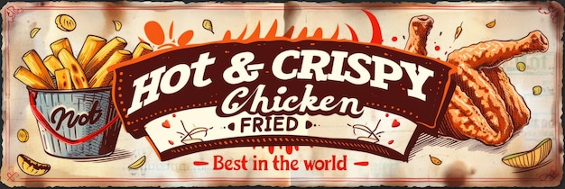 Zdjęcie starożytny plakat hot crispy fried chicken bucket