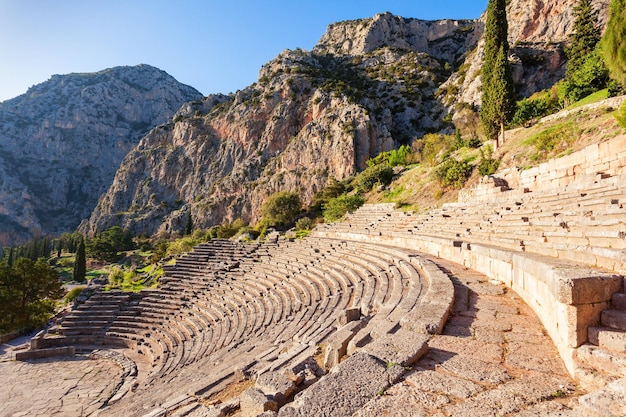 Starożytny Teatr W Delfach. Delfy Były Ważnym Starożytnym Greckim Sanktuarium Religijnym Poświęconym Bogu Apollo.