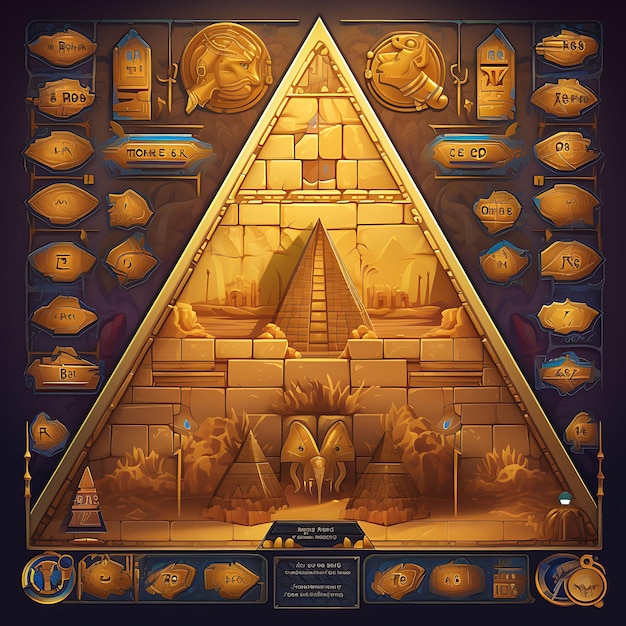 Starożytny wyskakujący interfejs użytkownika Egipska gra o tematyce komputerowej Puzzle ozdobione W Design Art Graphic Frame Decor Card