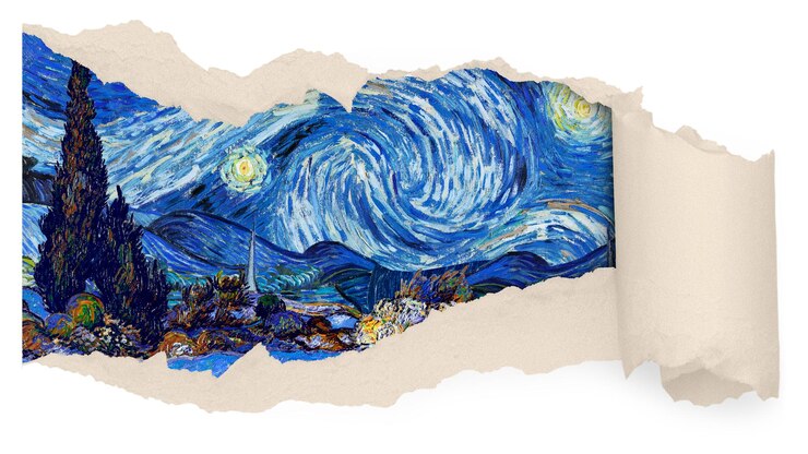Zdjęcie starry night png naklejka rozerwany papier słynny obraz remiksowany przez rawpixel przezroczysty tło