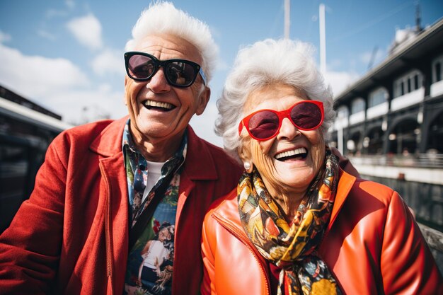 Starsi są szczęśliwi, starzy ludzie bawią się i cieszą się życiem, pensja, zasłużony odpoczynek, emerytura, rekreacja na świeżym powietrzu, zdrowy styl życia, relaks, radość, szczęśliwe uśmiechy i śmiech.