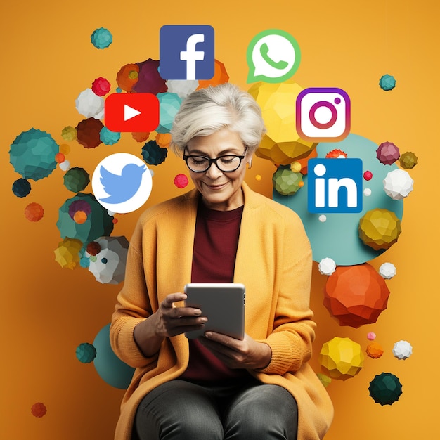 Starsza kobieta korzystająca z mediów społecznościowych przeglądających na tablecie