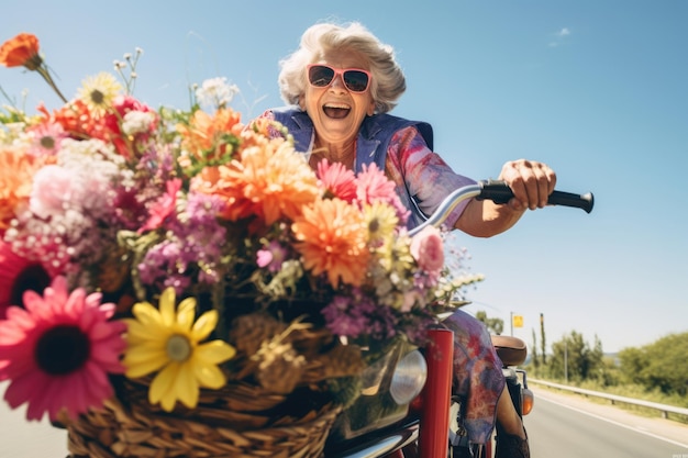 Zdjęcie starsza kobieta na świeżym powietrzu kobieta latem babcia dorosła na emeryturze szczęśliwi starsi