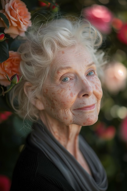 Zdjęcie starsza kobieta w ogrodzie