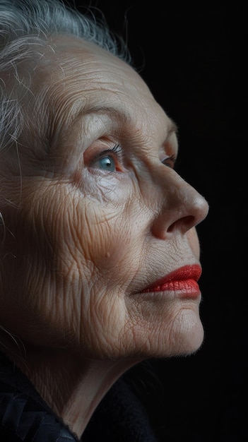 Starsza kobieta z białymi włosami i niebieskimi oczami