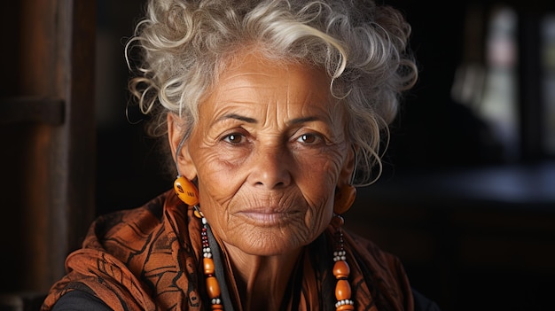 Zdjęcie starsza kobieta z krótką fryzurą w portrecie headshot