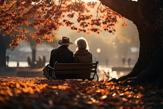 starsza para siedzi na ławce