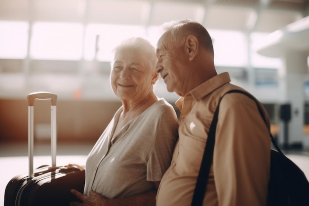 Starsza para w terminalu lotniska Koncepcja podróży Generatywna sztuczna inteligencja