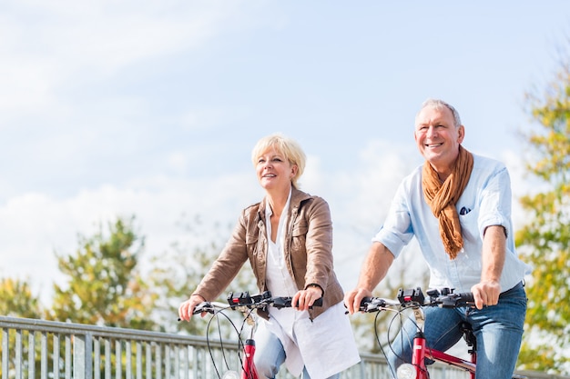 Starsza Para Z Bicyklami Na Moscie