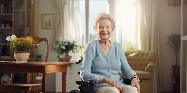 Starsze kobiety z wózkiem inwalidzkim w domu
