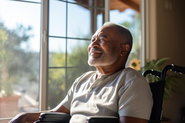 Starszy emerytowany Afroamerykanin na wózku inwalidzkim