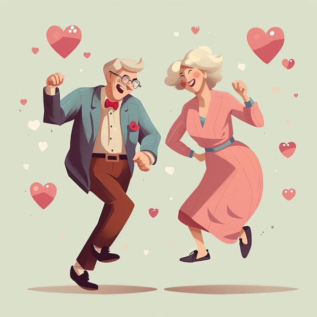 starszy mężczyzna i kobieta w walentynki w postaci w kształcie serca w zabawnym stylu