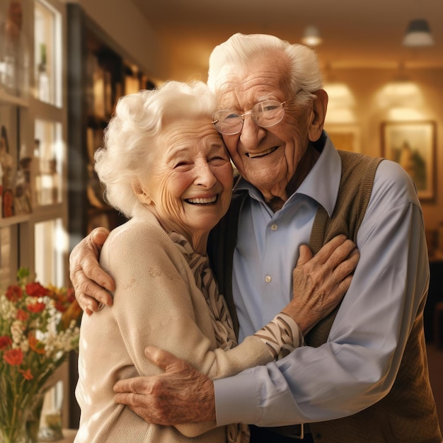 Starszy mężczyzna przytula starszą kobietę