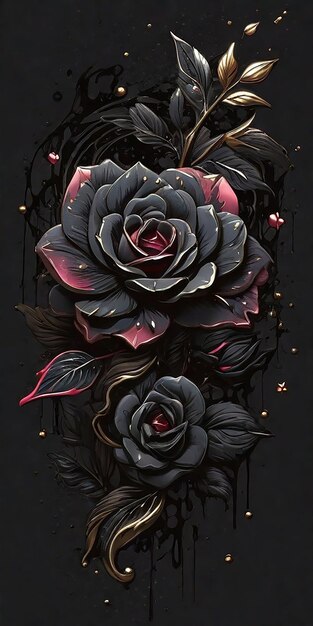 Stary blackRose kwiat splash arts estetyka dla Tshirt projektowania wysoce szczegółowy ciemny kolor