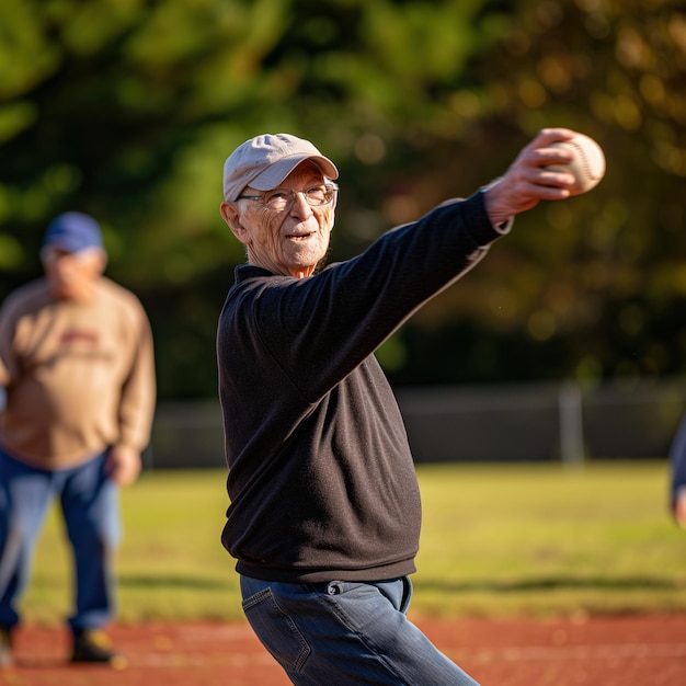 Stary człowiek gra w baseball.