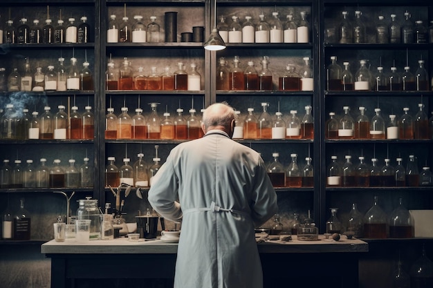 Stary człowiek w laboratorium chemicznym Generuje Ai