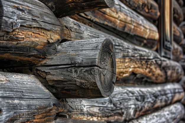 Zdjęcie stary drewniany domek z drewnianym drewnem emanuje wiejskim urokiem z opowieściami