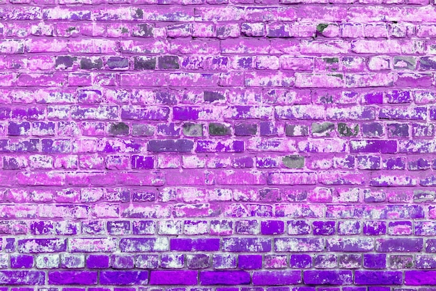 Stary fioletowy mur z cegły Łuszcząca się biała farba na fioletowej ścianie