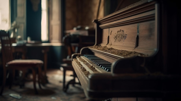 Stary fortepian w opuszczonym domu