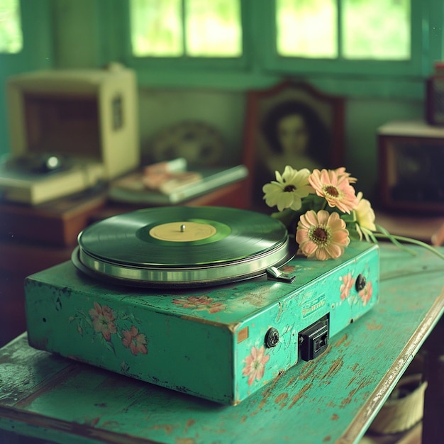 Stary gramofon w Vintage Retro Classic Gramophone