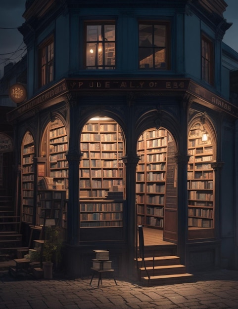 Zdjęcie stary księgarnia w nocy