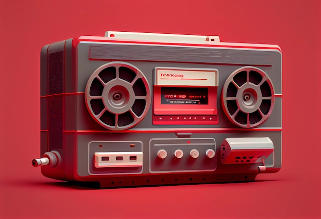 Stary magnetofon na czerwonym tle