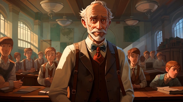 Zdjęcie stary nauczyciel w klasie