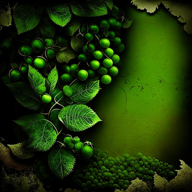 Zdjęcie stary papier tekstura czarne i zielone tło winogron