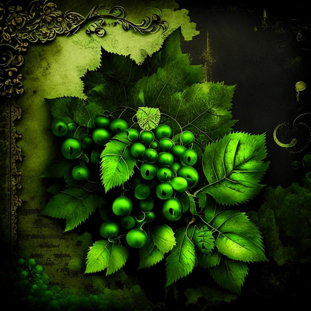 Stary papier tekstura czarne i zielone tło winogron