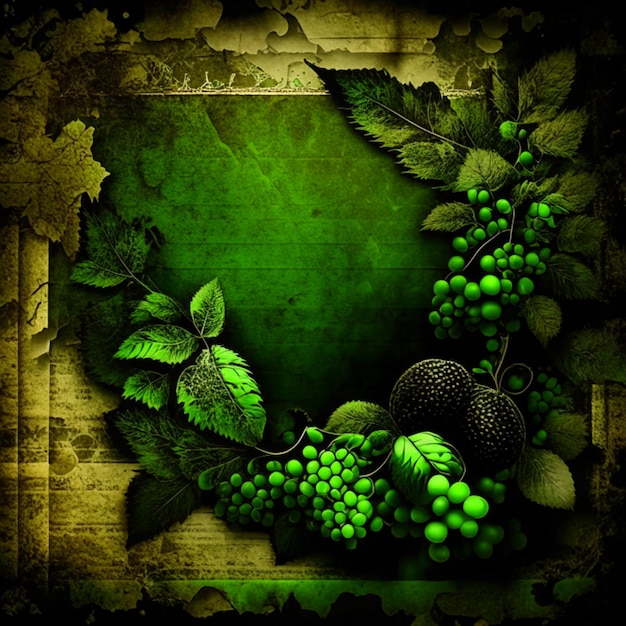 Stary papier tekstura czarne i zielone tło winogron