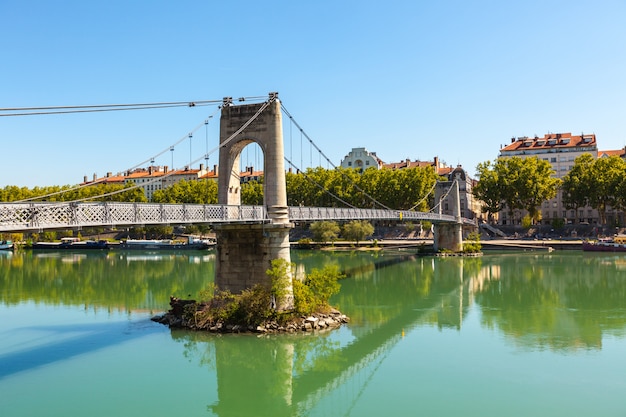 Stary Passerelle Du Szkoła Wyższa Most Nad Rhone Rzeką W Lion, Francja